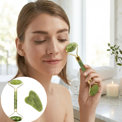 rouleau de jade et gua sha naturel ensemble