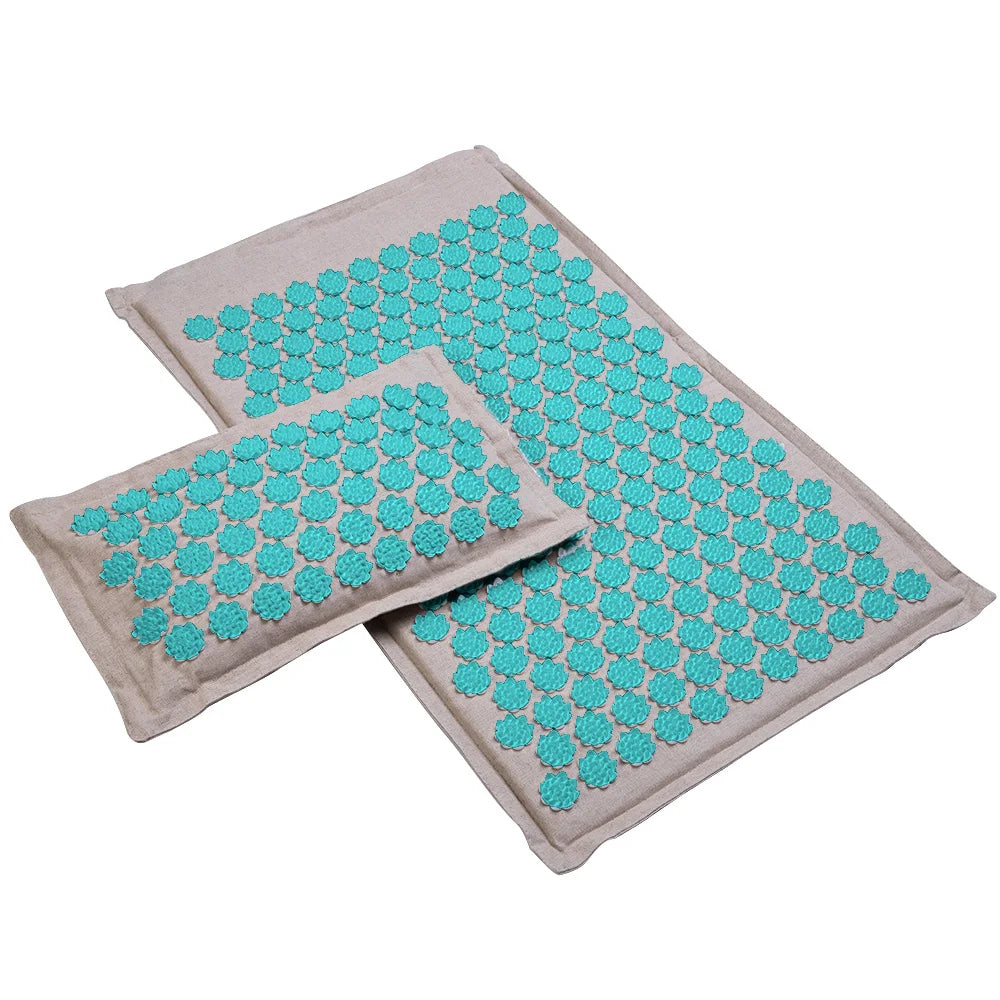 Tapis Champ de Fleurs Cocoon gris et bleu avec coussin d'acupression