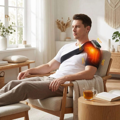 Appareil de massage chauffant Thermovibe homme utilisant l'épaule