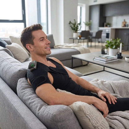 Appareil de massage 
 chauffant Thermovibe utilisé sur épaule