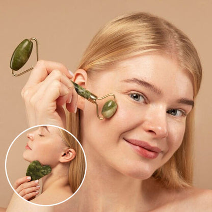 Gua sha, rouleau jade éclat naturel liftign visage
