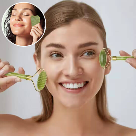 Gua sha rouleau jade éclat naturel massage visage 