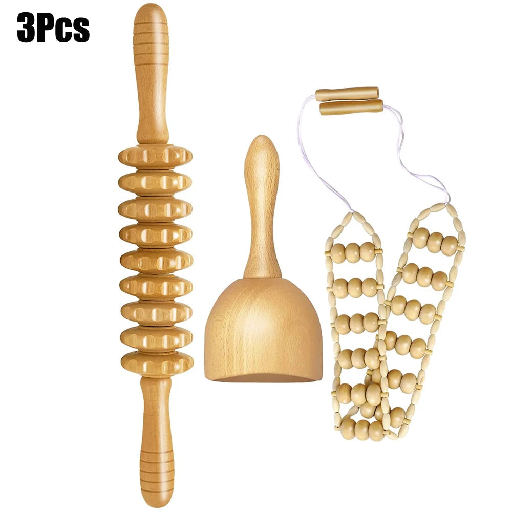 Kit rouleau de massage en bois maderotherapie 3 pièces