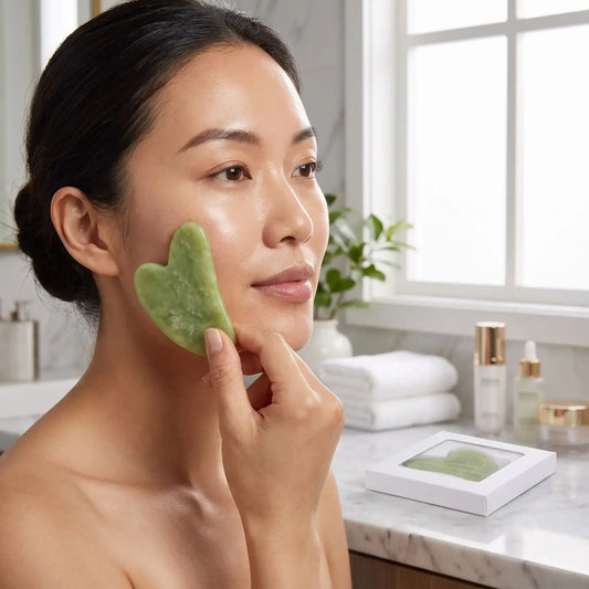 Massage du visage avec pierre de gua sha authentique
