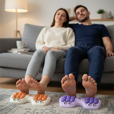 Rouleau de massage pieds couple réflexologie plantaire relaxation domicile