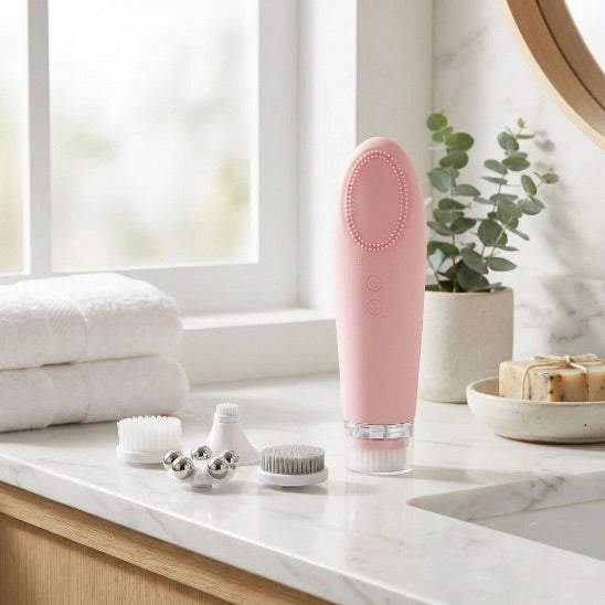 Appareil massage Luminpro rose sur table