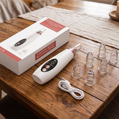 Aspirateur point noir​ Peau Pure avec accessoires sur la table 