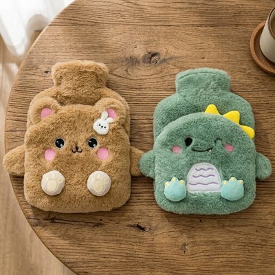Bouillottes peluches  vert et marron 