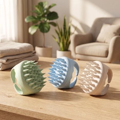 Brosse de massage cuir chevelu stimulcare efficacité  posées sur une table 