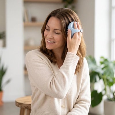 Brosse massage cuir chevelu​ avec sangle de maintien 