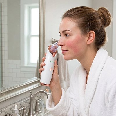 Femme retirant les points noir avec aspirateur point noir​