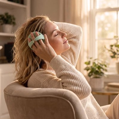  Femme utilisant une brosse massage cuir chevelu​ avec sangle ergonomique 