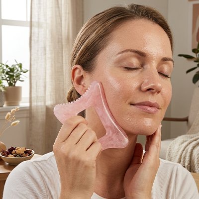 Femme utilisant gua sha éclat naturel du corps 