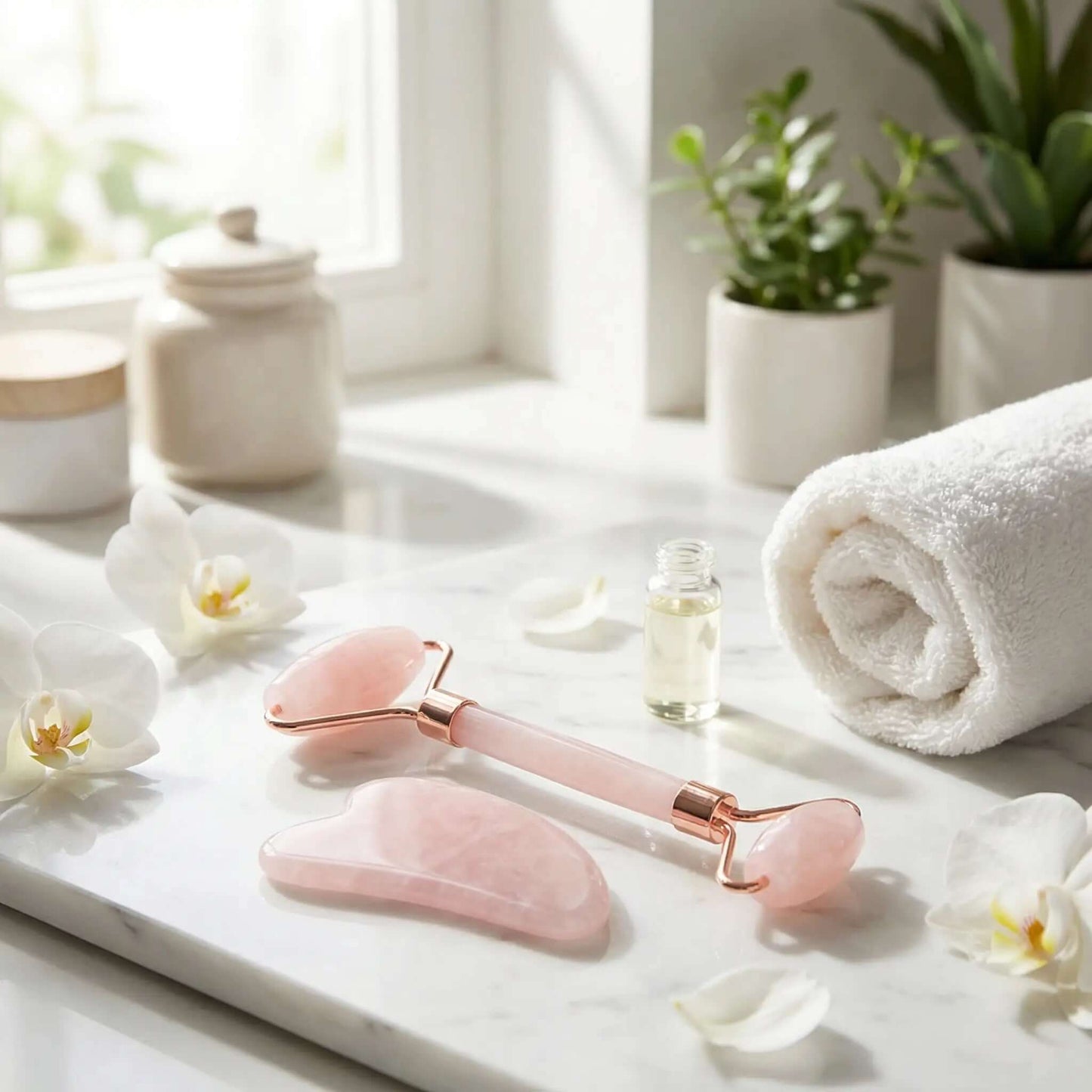 Gua sha et rouleau de jade / Duo soin rouleau avec tête lisse