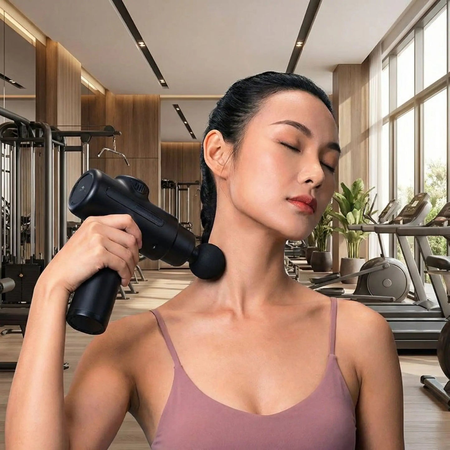 massage gun Prorelax femme salle de sport après entrainement 