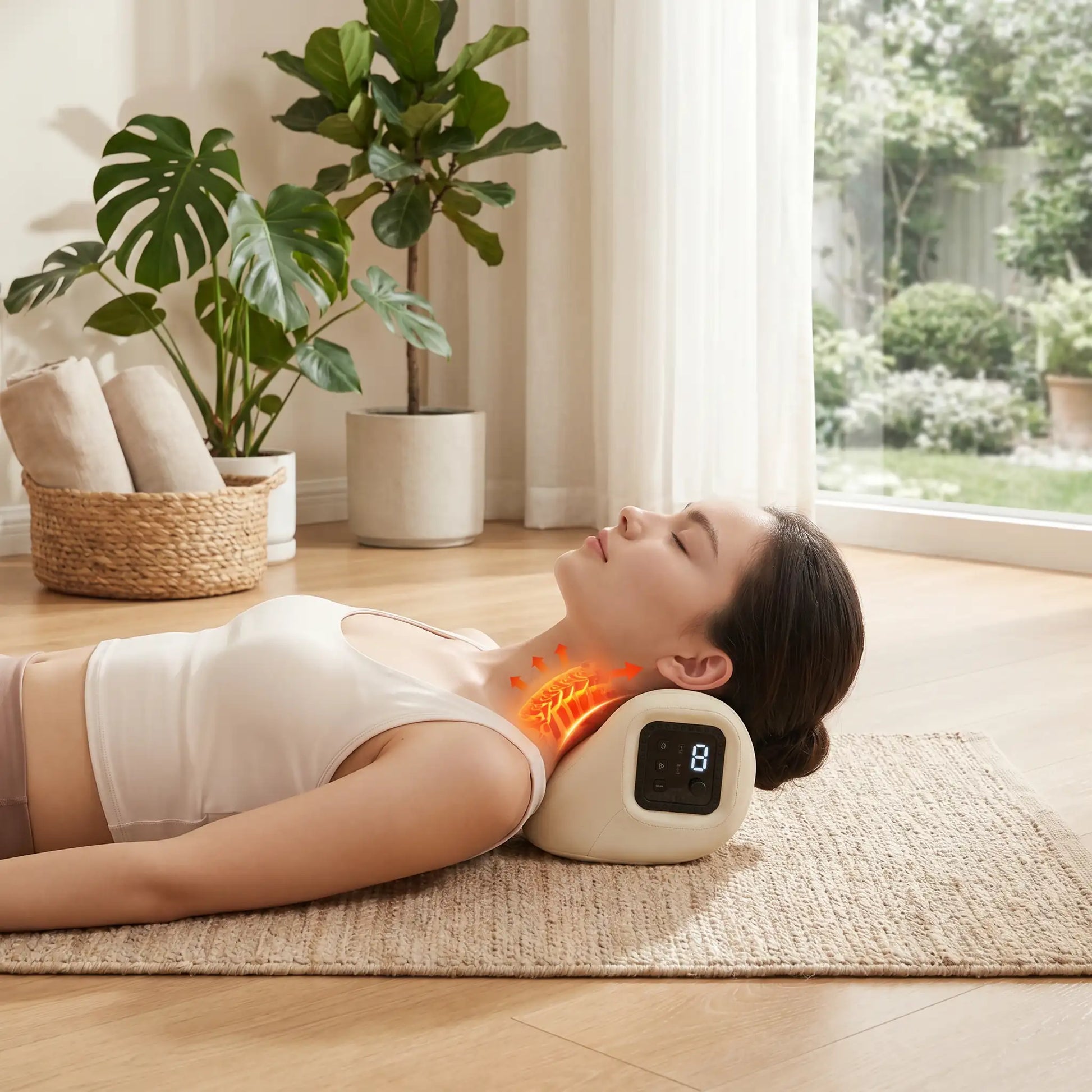 Femme utilisant masseur cervical 