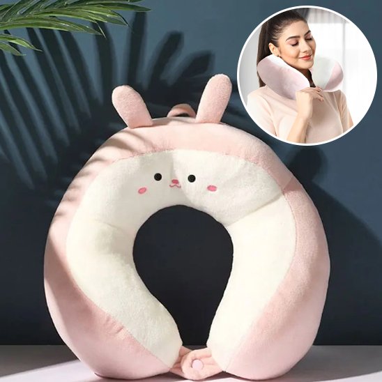  Oreiller ergonomique de voyage lapin rose en peluche