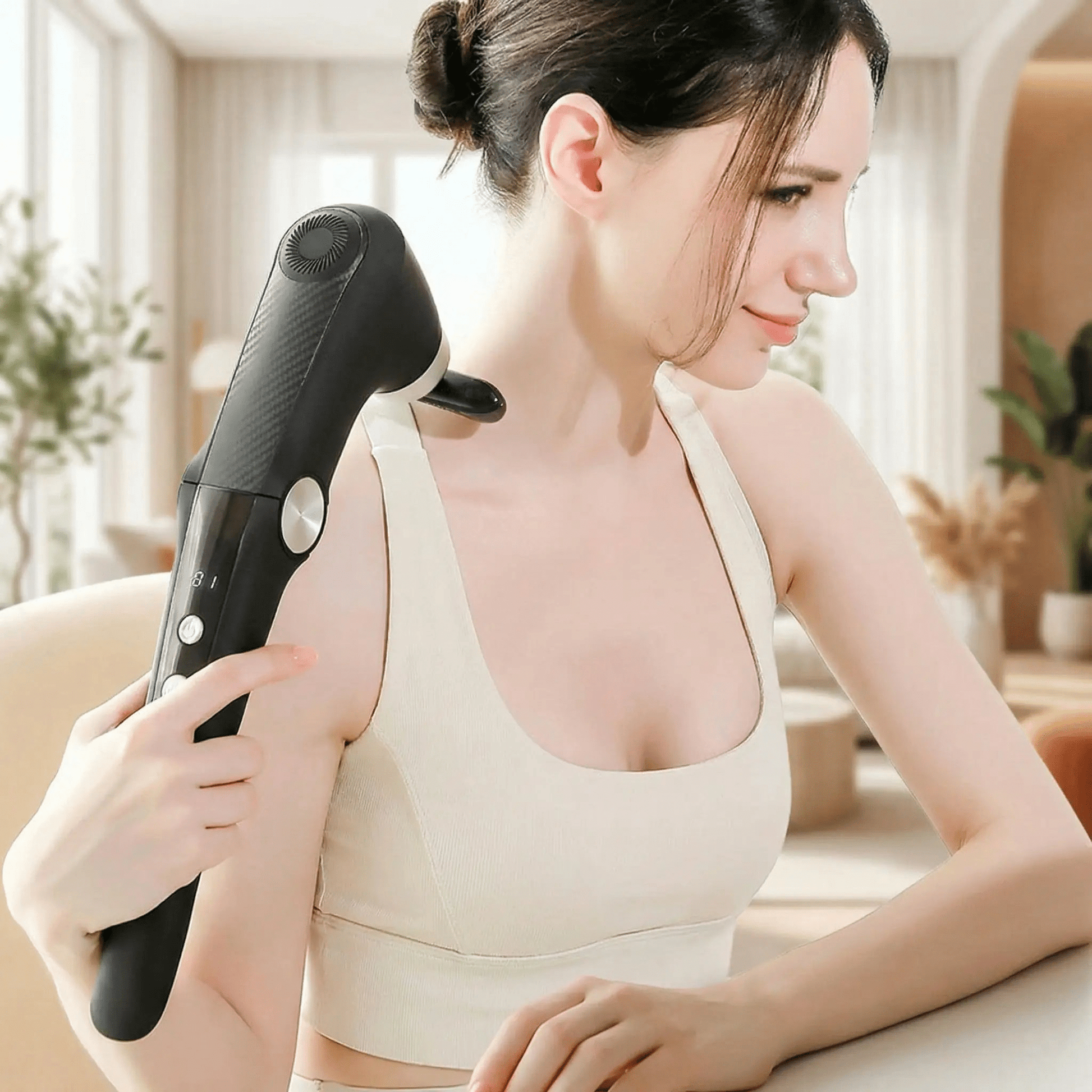 Pistolet de massage, poignée réglable, soulage tension.