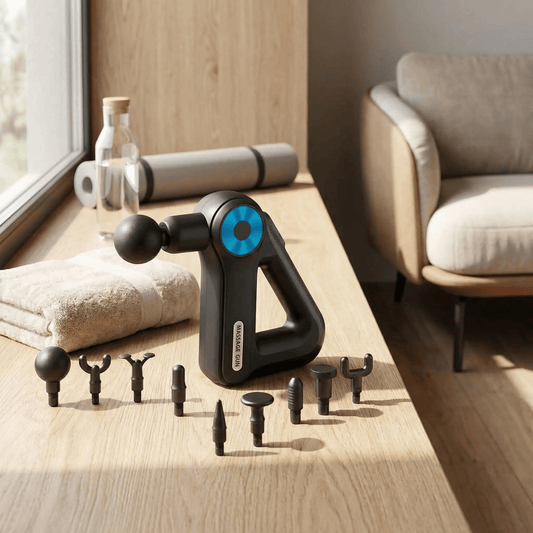 pistolet de massage silencieux posé sur la table