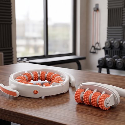 Rouleau de massage jambes avec poignée amovible orange et blanc
