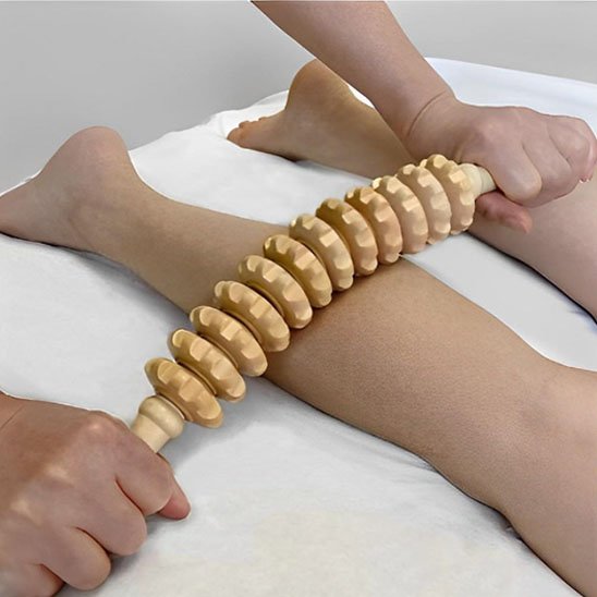 rouleau de massage Ergonomique en bois soulagement douleur mollet